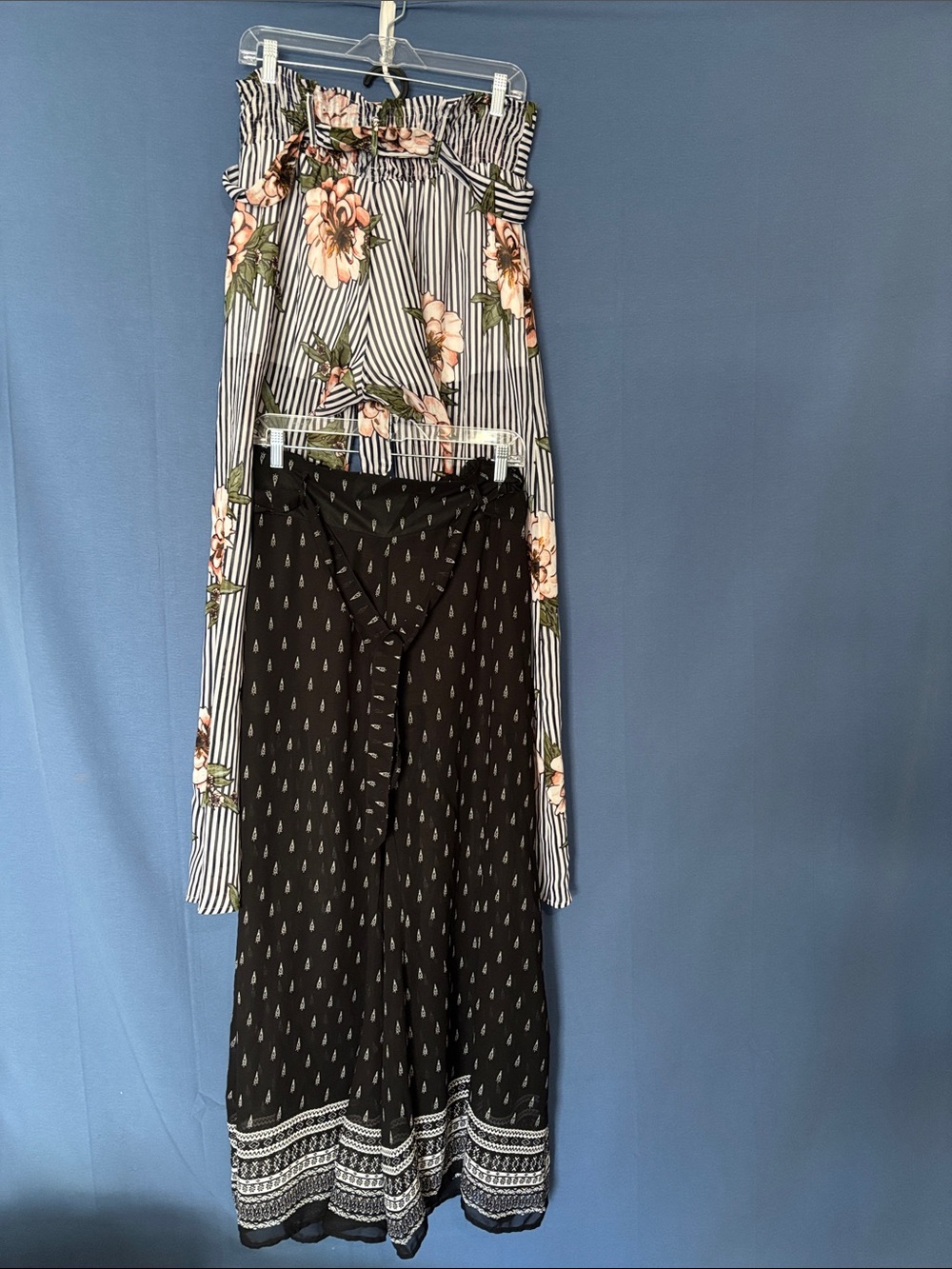 bundle of 2 Striped Black & White pant peach Floral Print,&black w/ white design